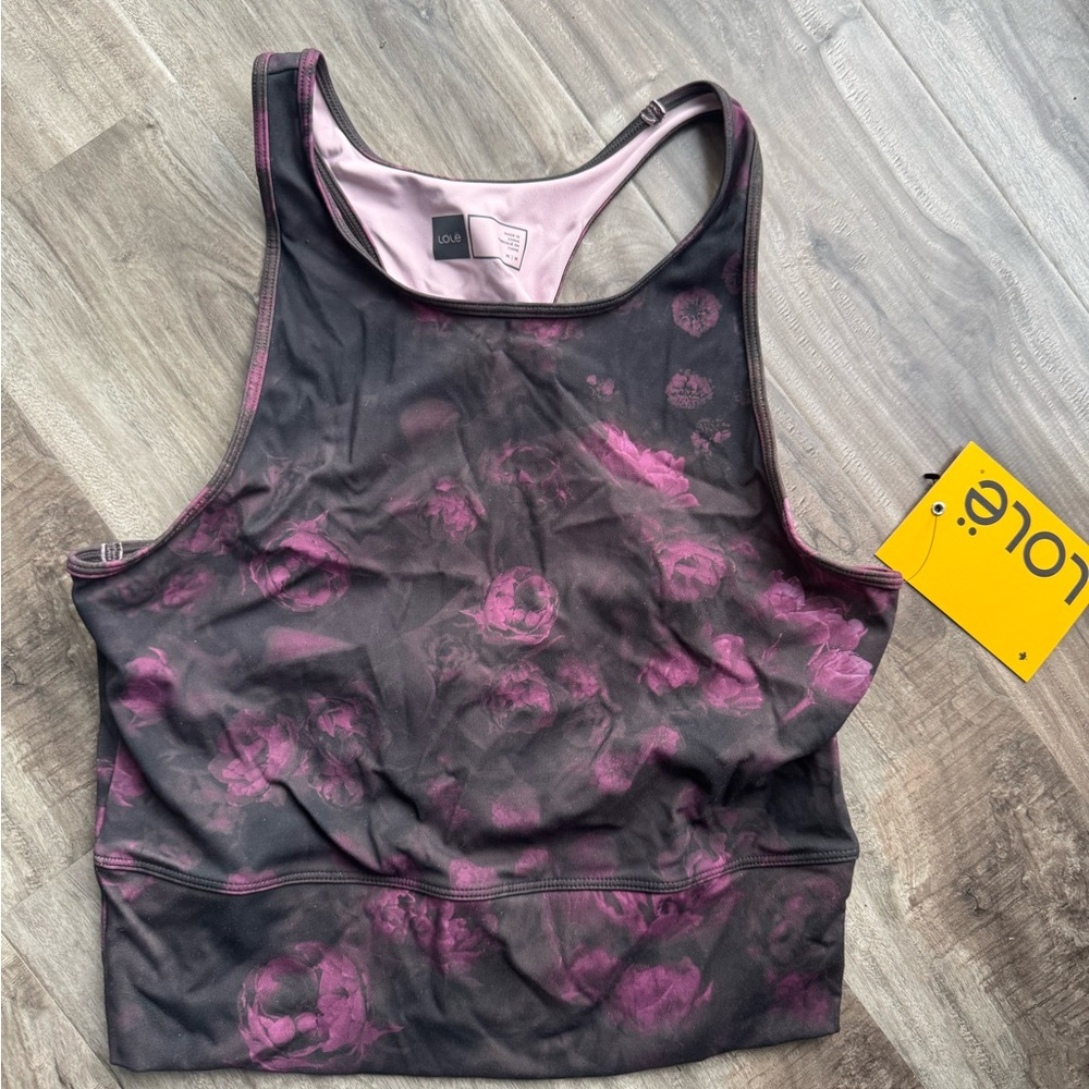 Lole Pink and Black Cropped Tank with Racerback Design